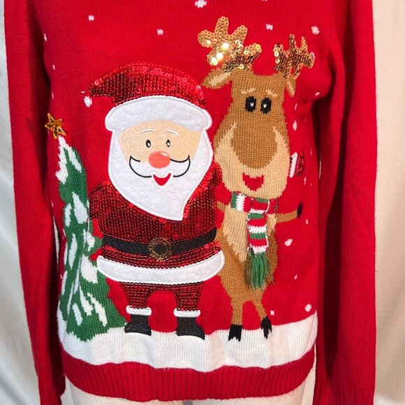 Karen Scott Sweaters - Women Karen Scott Red Christmas Sweater Santa Reindeer Sequin Size Large Holiday